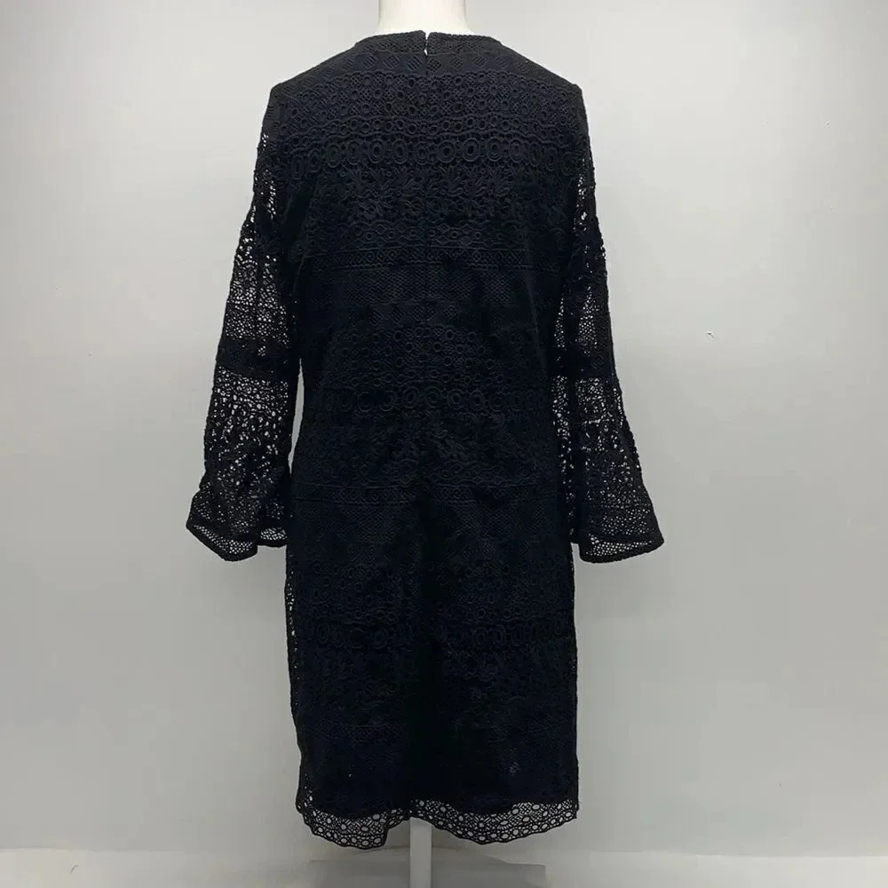 Shoshanna Gabby Dress Mini Mosaic Lace Semi Sheer See Thru Black Nude Size 8 - Picture 8 of 12